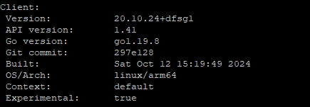 image of command screen showing docker version