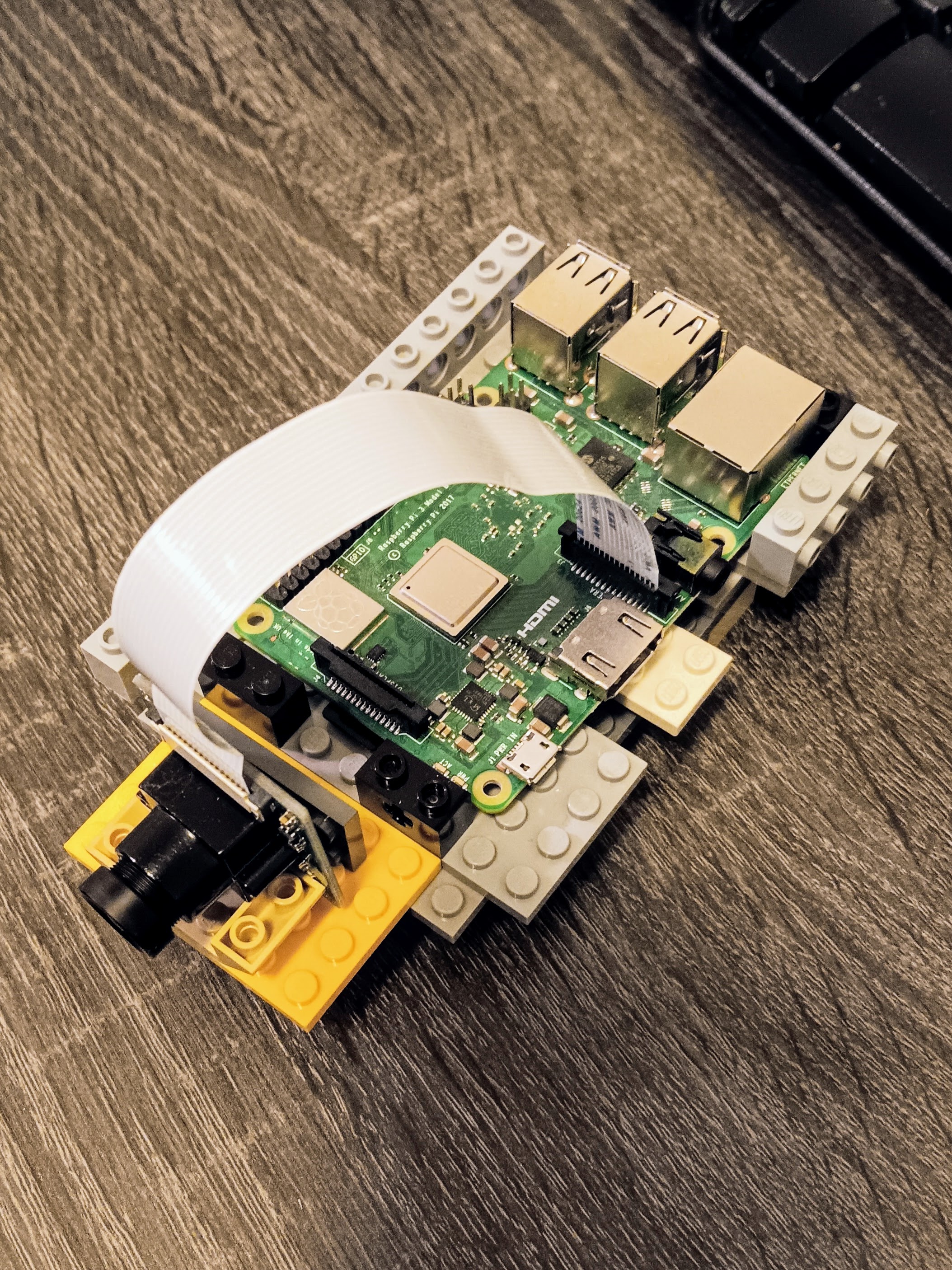 Camera module connected to Raspberry Pi via flex cable